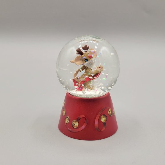 Charming Tails Snow Globe Glitter Red Figurine Reindeer Mouse - Picture 5 of 9